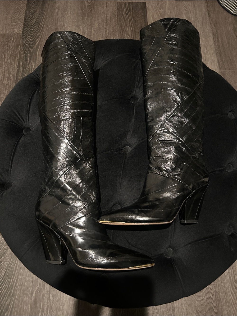 Tory Burch Black EEL Leather Lila 90MM Knee Boots